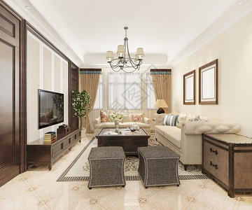 酒店窗帘最小的3D提供豪华和经典客厅美国古代风格图片