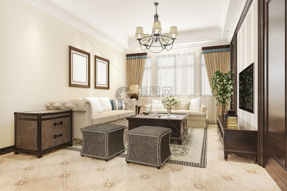 扶手椅屋枝形吊灯3D提供豪华和经典客厅美国古代风格图片