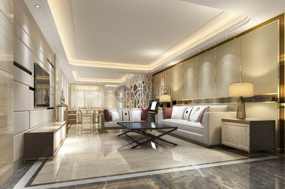 经典的阁楼现代3d提供现代餐厅和客配有豪华装饰品图片