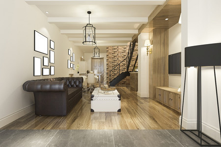 内阁住宅3d提供现代餐厅和客配有豪华装饰品室内的图片