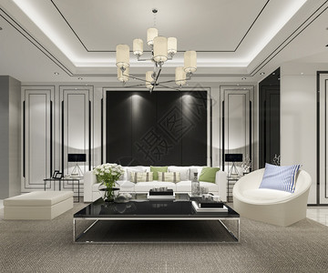 经典的架子3d提供现代餐厅和客配有豪华装饰品沙发图片
