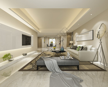 沙发3d提供现代餐厅和客配有豪华装饰品内阁桌子图片