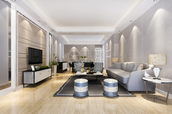 3d提供现代餐厅和客配有豪华装饰品扶手椅家具自在图片