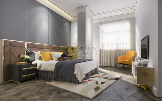 窗帘房间架子3d提供现代黄色豪华卧室的古董风格图片