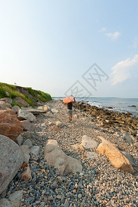 美丽的东大西洋海岸岩石线的冲浪区风景优美的东大西洋海岸水上运动木板晴天图片