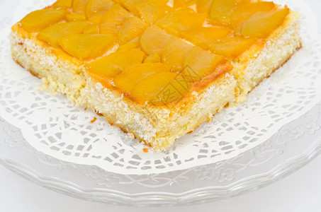 长方形蛋糕新鲜的桃子蛋糕特写镜头馅饼深度糖果背景