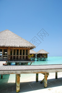 夏天自然宁静马尔代夫一栋木制平房的美丽照片图片