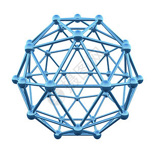网未来派动态的3D原子铁丝框架长膜笼子白底隔离在色背景上图片