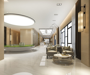 3D提供豪华酒店接待厅和销售公寓中心灯休息室阳台图片