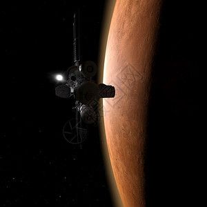 航天火星附近的宇宙飞船是太空中阳系的红色行星3d渲染火星附近的宇宙飞船是太空中阳系的红色行星轨道图片