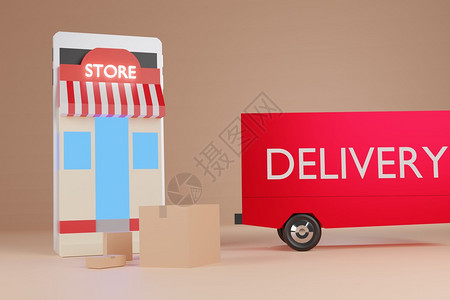 零售购物网上采电子商业店箱装和运货卡车智能手机3d翻译盒子图片