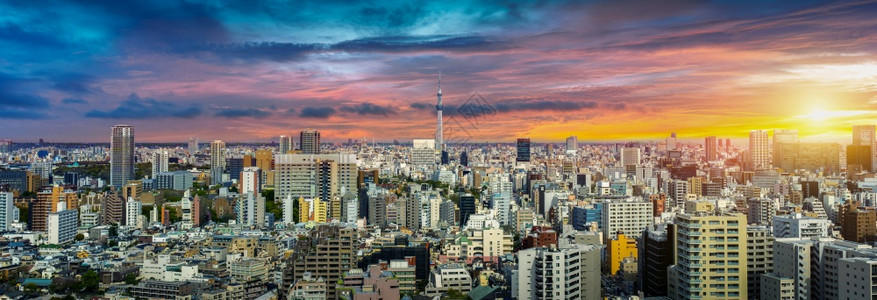 现代的亚洲人日本东京落时市景全高楼图片