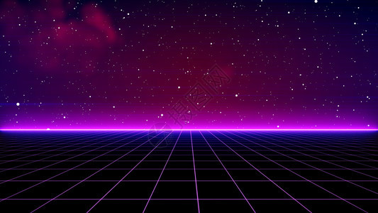 象征海报80年代适合以1980年代风格设计的数字网络地面景观的反转式SciFi背景未来地貌网格紫色的图片