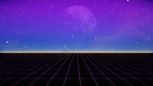 80年代适合以1980年代风格设计的数字网络地面景观的反转式SciFi背景未来地貌网格自然星系紫色的图片