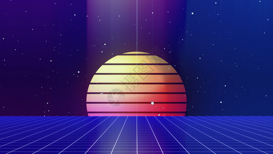 迪斯科游戏80年代适合以1980年代风格设计的数字网络地面景观的反转式SciFi背景未来地貌网格海报图片