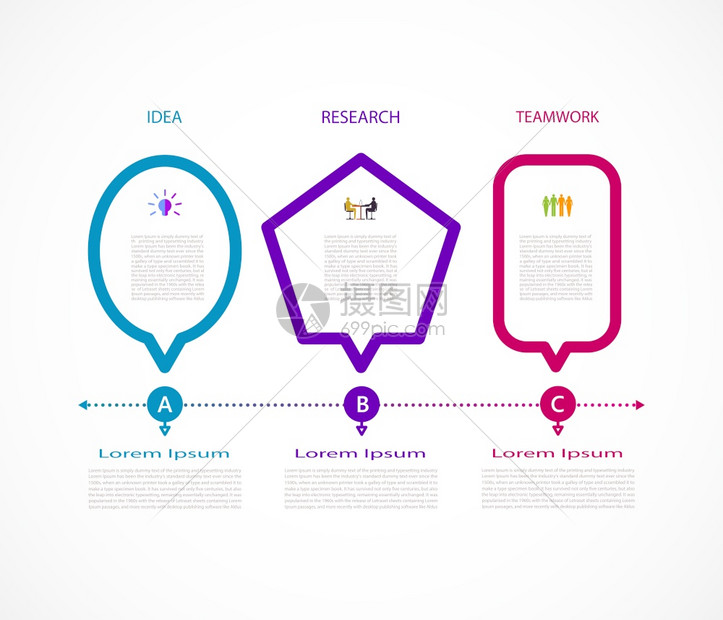 带有图标和3个选项的现代设计格式商业概念内容空白间时框架信息图表步骤处理横幅模板元素演示打印矢量布局现代的沟通图片