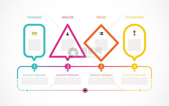 带有图标和4个选项的现代设计格式商业概念内容空白间时框架信息图表步骤处理横幅模板元素演示打印矢量行业箭现代的图片