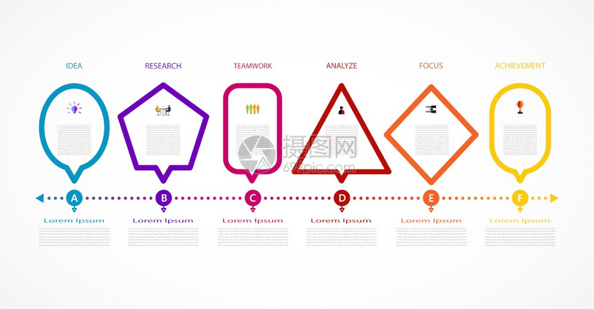 有创造力的空白带有图标和6个选项的现代设计格式商业概念内容时间信息图表步骤处理横幅模板元素演示文稿印刷矢量网络图片
