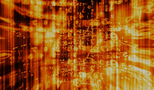 计算机内部的橙色相互连接数字抽象背景G信息赛博克网格图片