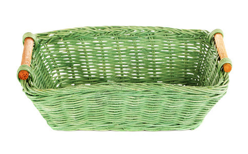 传统的绿色木制篮子在白色背景上被隔离的绿木制篮子长方形桌图片