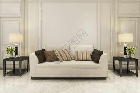 3d以沙发经典风格在客厅装饰木板桌子酒店植物图片