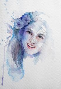手画水彩美女肖像在白色背景上绘画图的白脸女士头发美丽的图片