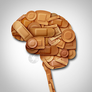 疾病脑恢复概念和心智康作为理健治疗的象征各种绷带和急救组作为3D插图式的神经医学治疗和心理或精神病康复的心理治疗和急救绷图片