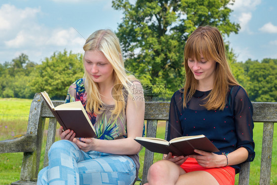 两名荷兰女青年在书架上看朋友们青少年女孩图片