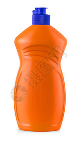 红色的有用柔软剂红色塑料瓶装有白色背景隔离的液体洗涤剂清洁漂白或织物软化器图片