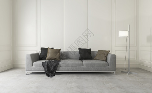 室内的3d提供舒适沙发的白色清洁房间奢华家图片