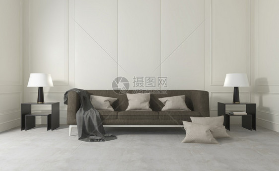 放松假期皮革3d提供舒适沙发和灯光的白色清洁房图片