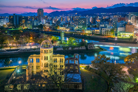 天际线广岛与原爆炸圆顶的观景教科文组织在日本的世界遗产地点历史图片