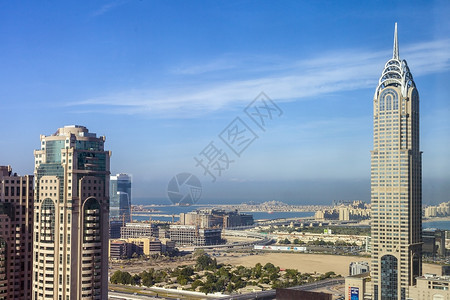 迪拜酋长国的建筑DownTownDown镇迪拜市建造蓝色的城市图片