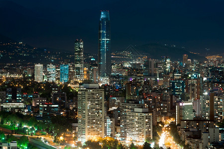 角度智利圣地亚哥普罗维登西和拉斯康德两区全景塔户外图片