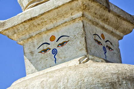 佛教徒眼SwayambhunathStuppaSwayambhunath寺猴子教科文组织世界遗产锡派加德满都尼泊尔亚洲灵古董图片