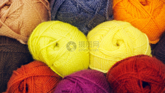 针线活纤维有创造力的彩色编织羊毛柔软焦点图片