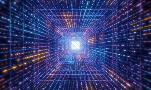 蓝色的绿虚拟现实数字发光粒子隧道网抽象背景未来学技术以及计算机大数据概念网络空间和朋克主题3D图解以化设计等算机大数据概念图片