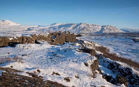 冬天欧洲冰岛Thingvelillir公园冬季风景美的全图象欧洲冰岛天空田园诗般的图片