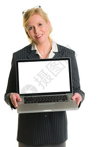 白人商业女用笔记本电脑展示一些东西白孤立的背景欣德斯特伦空的积极图片