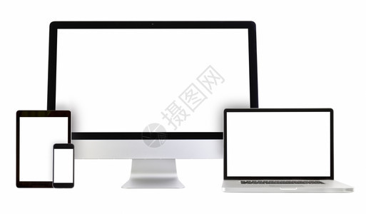 现代监视器计算机笔记本电脑话白色背景的平板电脑银办公室个人电脑图片