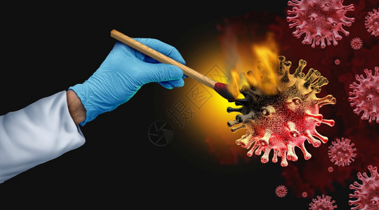 科学家为了治愈医生和学研究概念作为人员燃烧传染细胞的科学符号作为控制大流行病爆发或的公共卫生符号具有3D插图元素图片