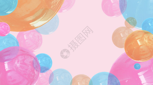 柔软的快乐几何摘要kawaii3D插图以几何气球模式的软面糊坡度梯粉色软背景活动假日庆祝图片