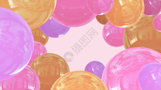 抽象的美丽摘要kawaii3D插图以几何气球模式的软面糊坡度梯粉色软背景活动假日庆祝温泉图片
