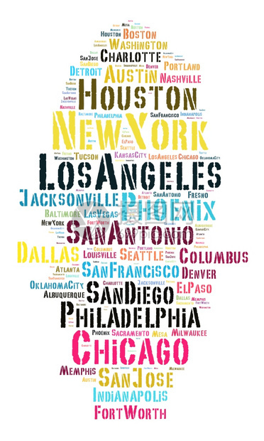 美国城市列表词云概念美国城市列表圣荷西埃尔帕索达拉斯图片