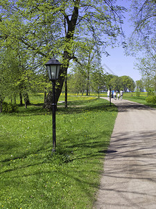 公园里有树和灯笼的巷子古老灯笼在公园一个巷子上美丽的胡同黑暗图片