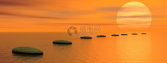 禅灰色的石块在海面上踏日落后走向太阳瑜伽按摩图片