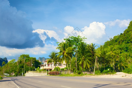植物亚洲风景泰国安达曼肖尔Krabi的沥青高速公路图片