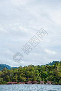 多雾路段位于拉夫特河的度假胜地那座山在茂密的树上与山岳相连水库平静的图片