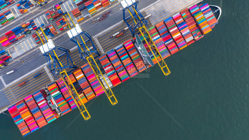 科比后勤航运深海港集装箱船卸公海集箱船商业物流进出口货运空中俯视图图片