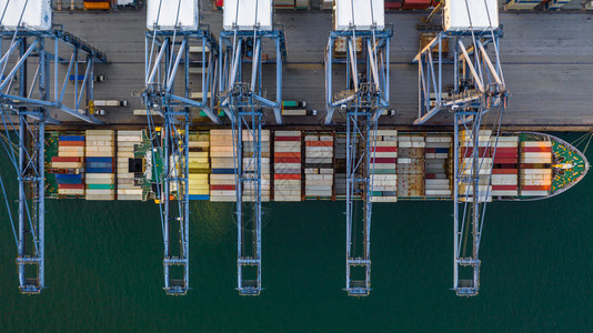 深海港集装箱船卸公海集箱船商业物流进出口货运空中俯视图最佳新西兰卡车图片